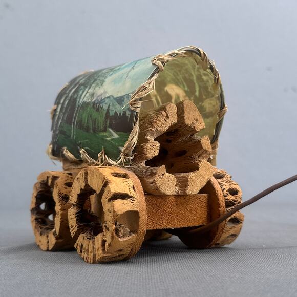 VTG Cholla Cactus Wood Covered Wagon Lamp 5" Rustic Southwest Deer Old West USA - Picture 6 of 16